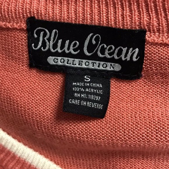 Blue Ocean Sweater Vest ~ Sz S ~ Coral & White ~ Sleeveless ~ V-Neck - Picture 5 of 5